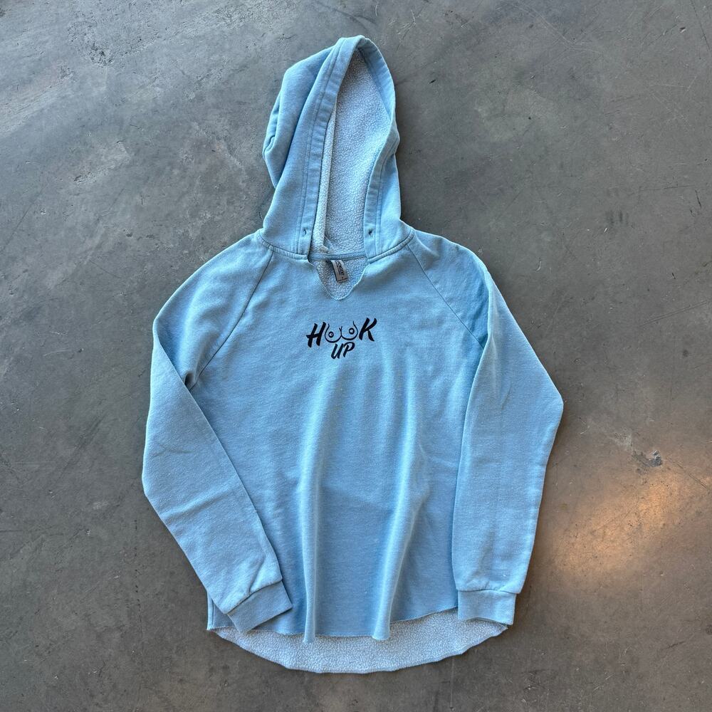 Vintage Y2k Hook Ups Blue Boobies Funny Hoodie Sweatshirt Longsleeve Small